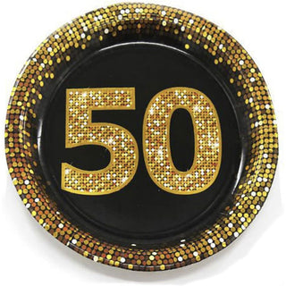 28 piatti di carta per feste di compleanno 30 40 50 anni nero e oro