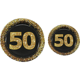 28 piatti di carta per feste di compleanno 30 40 50 anni nero e oro