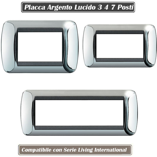 Placchetta in metallo a 3 4 7 posti argento lucido cassetta 503 compatibile con living international supporto cover