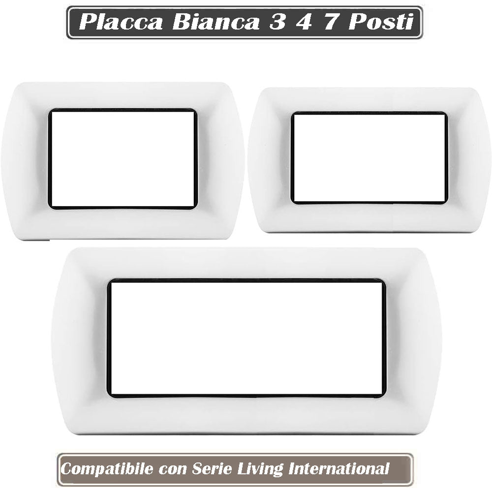 Placchetta  in metallo a 3 4 7 posti bianca cassetta 503 compatibile con living international supporto cover