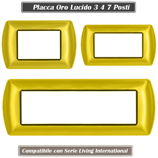 Placchetta  in metallo a 3 4 7 posti oro lucido cassetta 503 compatibile con living international supporto cover