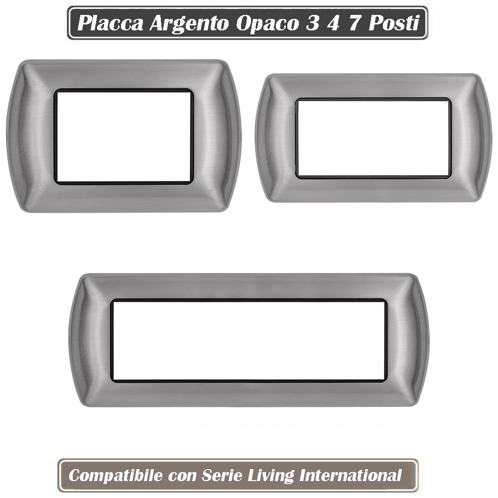 Placchetta per interruttore in metallo a 3 4 7 posti argento opaco cassetta 503 compatibile con living international supporto cover