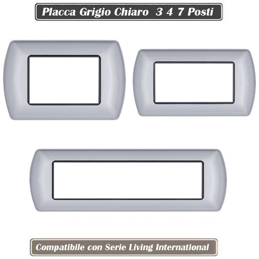 Placchetta per interruttore in metallo a 3 4 7 posti grigio chiaro cassetta 503 compatibile con living international supporto cover