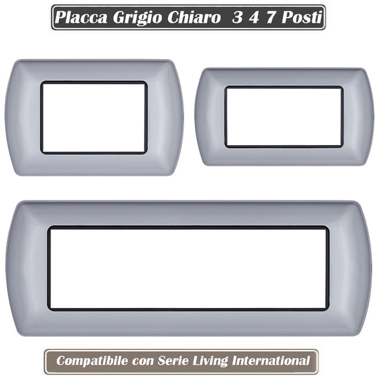 Placchetta in metallo a 3 4 7 posti grigio chiaro cassetta 503 compatibile con living international supporto cover