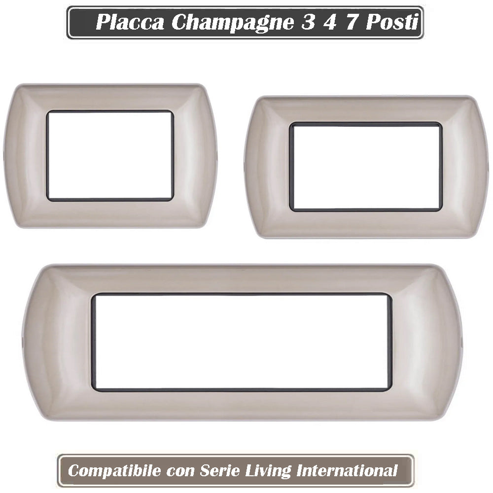 Placchetta per interruttore in metallo a 3 4 7 posti champagne cassetta 503 compatibile con living international supporto cover