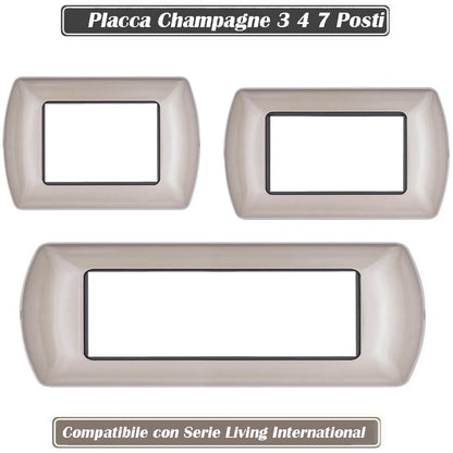 Placchetta per interruttore in metallo a 3 4 7 posti champagne cassetta 503 compatibile con living international supporto cover