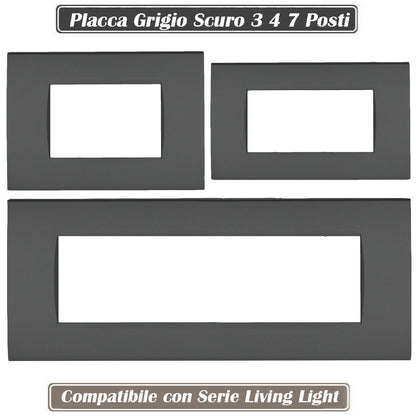 Placchetta  a 3 4 7 posti grigio scuro cassetta 503 compatibile con living light supporto cover