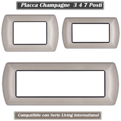 Placchetta in metallo a 3 4 7 posti champagne cassetta 503 compatibile con living international supporto cover