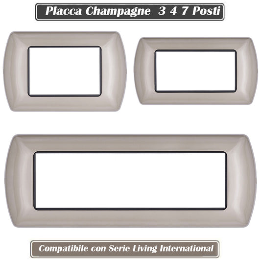 Placchetta in metallo a 3 4 7 posti champagne cassetta 503 compatibile con living international supporto cover