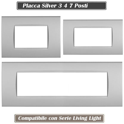 Placchetta a 3 4 7 posti silver cassetta 503 compatibile con living light supporto cover