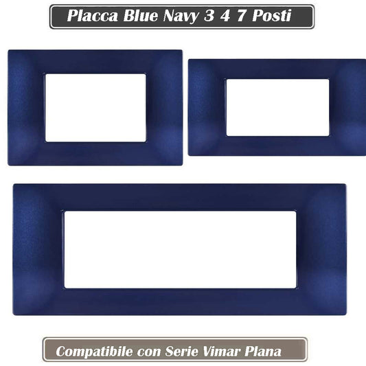 Placchetta per interruttore a 3 4 7 posti blue navy cassetta 503 compatibile con vimar plana supporto cover