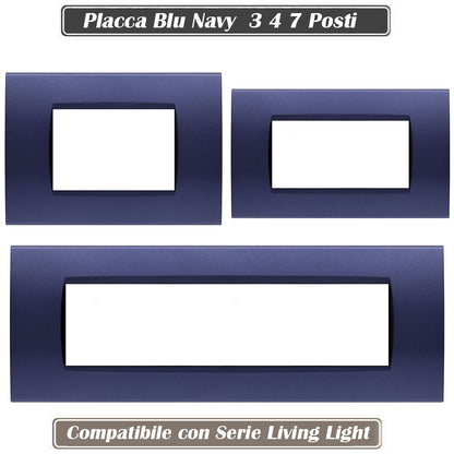 Placchetta a 3 4 7 posti blu navy cassetta 503 compatibile con bticino living light supporto cover