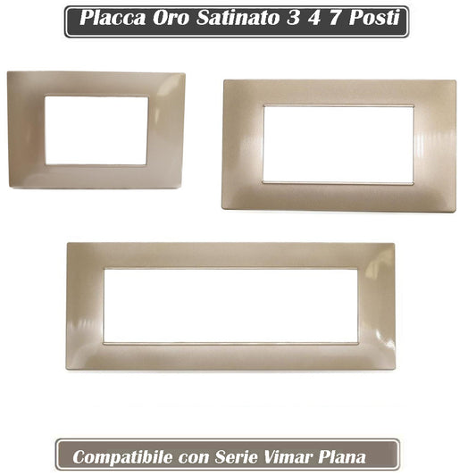 Placchetta per interruttore a 3 4 7 posti oro satinato cassetta 503 compatibile con vimar plana supporto cover