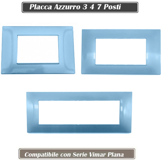 Placchetta per interruttore a 3 4 7 posti azzurro marino cassetta 503 compatibile con vimar plana supporto cover