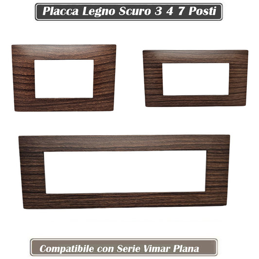 Placchetta per interruttore a 3 4 7 posti legno scuro cassetta 503 compatibile con vimar plana supporto cover