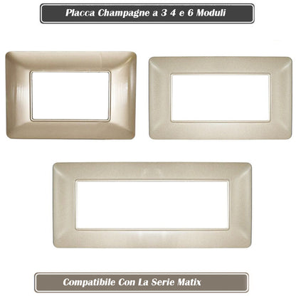 Placchetta per interruttore a 3 4 6 posti champagne cassetta 503 compatibile con btcino matix supporto cover