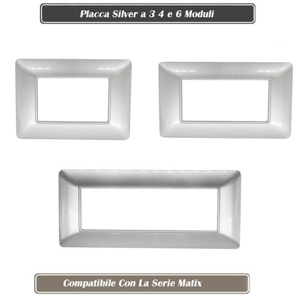 Placchetta per interruttore a 3 4 6 posti silver cassetta 503 compatibile con btcino matix supporto cover