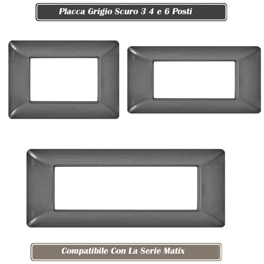 Placchetta per interruttore a 3 4 6 posti grigio scuro cassetta 503 compatibile con btcino matix supporto cove