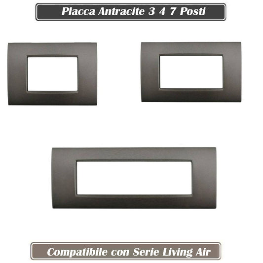 Placchetta per interruttore a 3 4 7 posti grigio antracite cassetta 503 compatibile con living air supporto cover