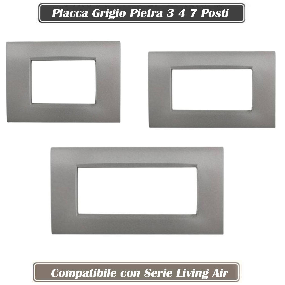 Placchetta per interruttore a 3 4 7 posti grigio pietra cassetta 503 compatibile con living air supporto cover