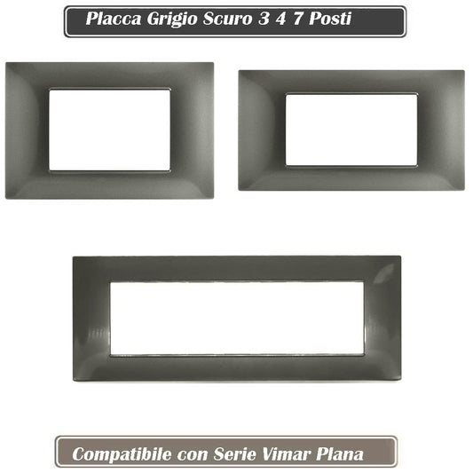 Placchetta per interruttore a 3 4 7 posti grigio scuro cassetta 503 compatibile con vimar plana supporto cover