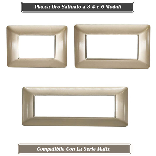 Placchetta per interruttore a 3 4 6 posti oro satinato cassetta 503 compatibile con btcino matix supporto cover