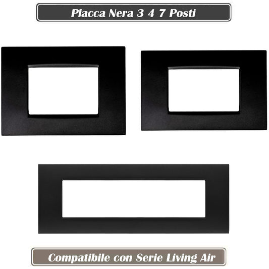 Placchetta per interruttore a 3 4 7 posti nero cassetta 503 compatibile con living air supporto cover