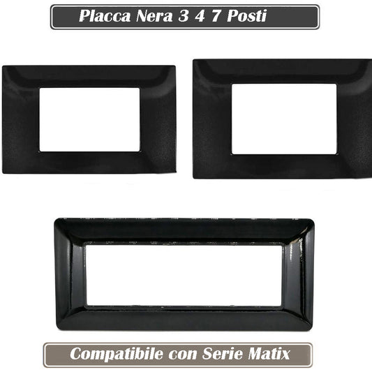 Placchetta per interruttore a 3 4 7 posti nero cassetta 503 compatibile con btcino matix supporto cover