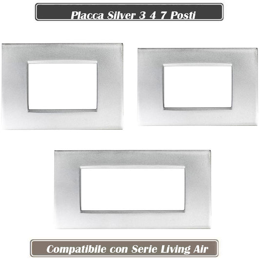 Placchetta per interruttore a 3 4 7 posti silver cassetta 503 compatibile con living air supporto cover