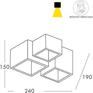 Lampada in gesso da soffitto a 3 cubi lampadario verniciabile GU10