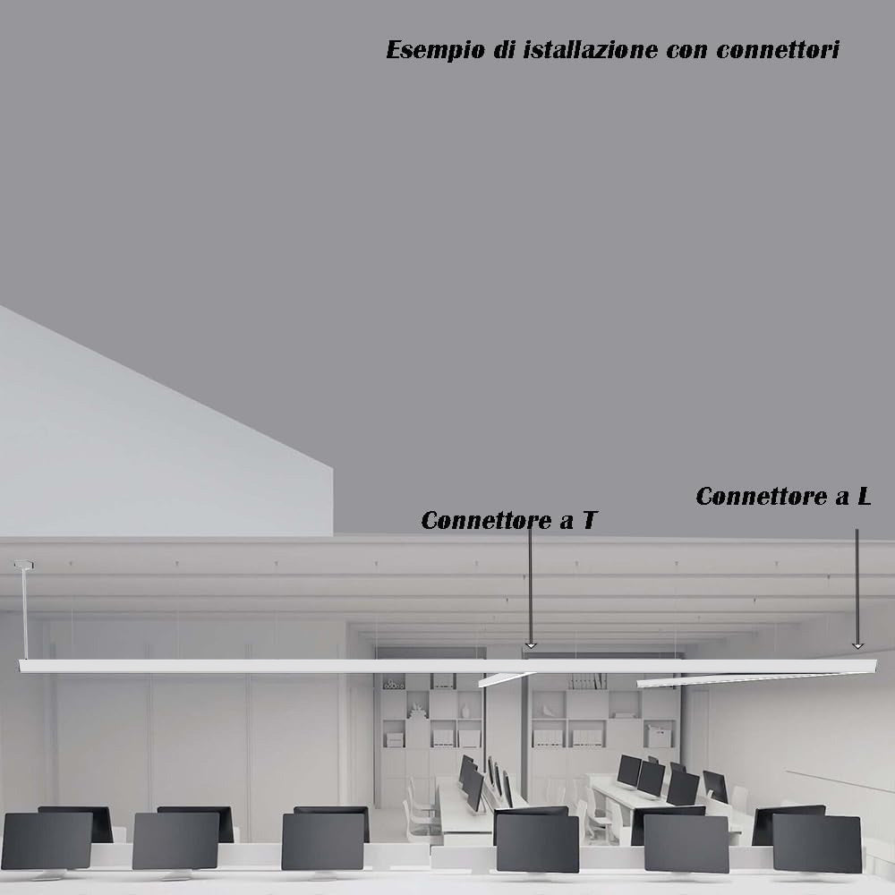 Lampadario lineare a sospensione da soffitto bianco 40 watt connettore di giunzione a T 15 watt o a L 12 watt tecnologia cct