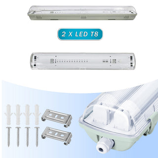 Plafoniera per 2 tubi a led neon attacco t8 g13 60 120 150 cm IP65