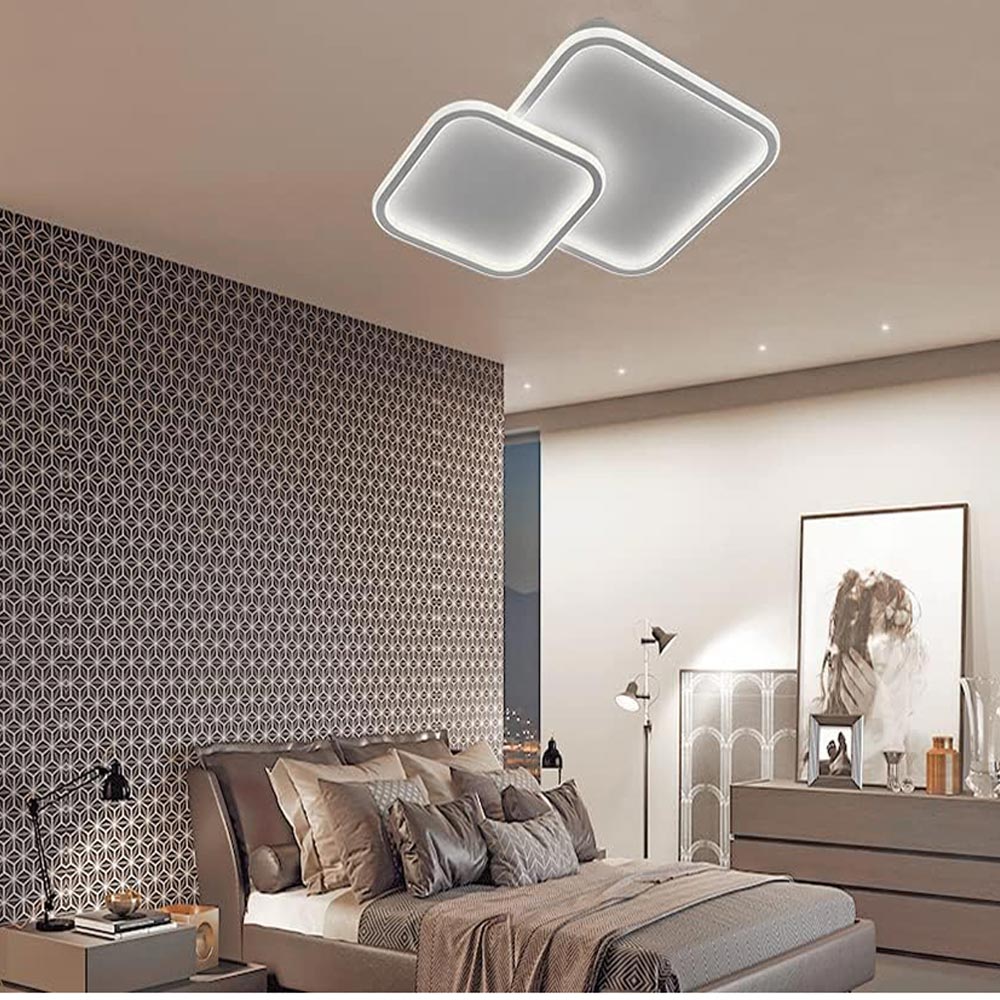 Plafoniera a led due rombi a cct tripla colorazione di luce fredda calda naturale  60 watt lampada da soffitto