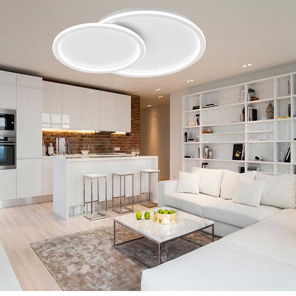 Plafoniera a led due cerchi cct a tripla colorazione di luce fredda calda naturale  45 watt lampada da soffitto