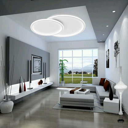 Plafoniera a led due cerchi cct a tripla colorazione di luce fredda calda naturale  45 watt lampada da soffitto