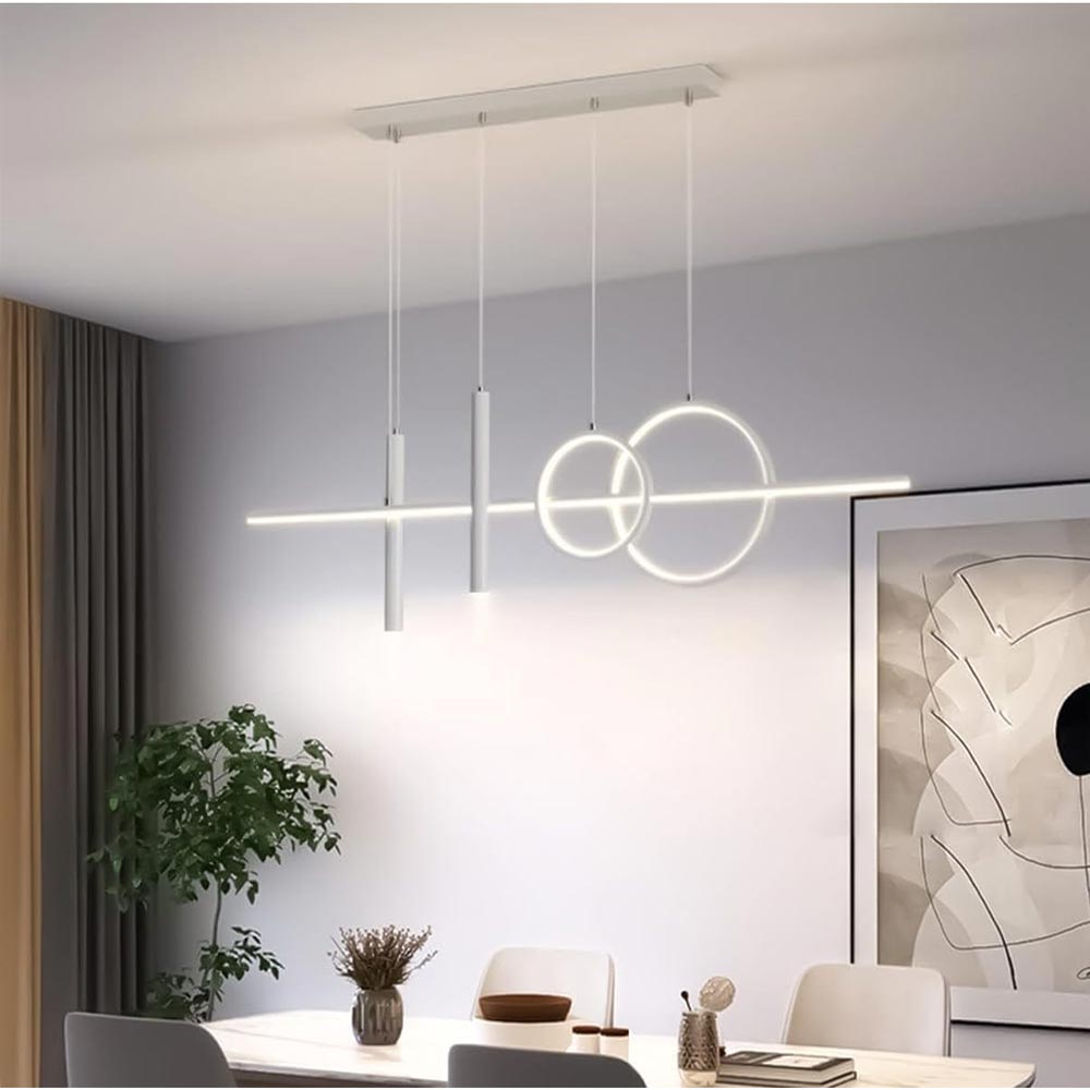 Lampadario a sospensione decorativo con anelli e punto luce di forma cilindrica bianca a luce fredda 6500k naturale 4000k calda 3000k