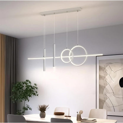 Lampadario a sospensione decorativo con anelli e punto luce di forma cilindrica bianca a luce fredda 6500k naturale 4000k calda 3000k