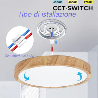 Plafoniera led ultra slim 18 24 36 45 watt tecnologia CCT colore legno