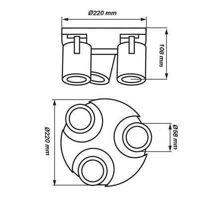 Plafoniera 3 diffusori orientabile da soffitto parete lampada tonda attacco GU10 per bagno soggiorno bianco o nero