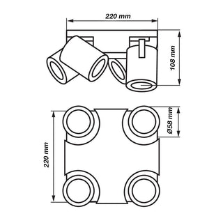 Plafoniera 4 diffusori orientabile tonda da soffitto parete GU10