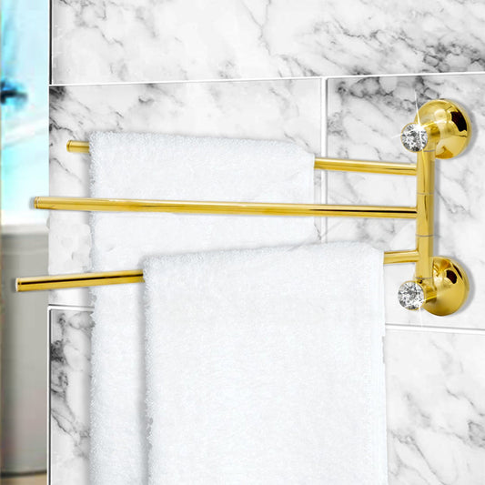 Porta asciugamani da Bagno 3 bracci a Muro in acciaio oro con punto luce cristallo in acrilico accessori bagno