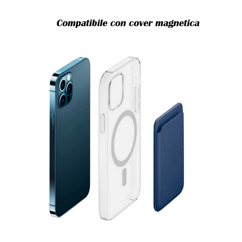 Porta carta di credito  in ecopelle magnetico compatibile per cellulare iPhone e cover portacarte calamitato