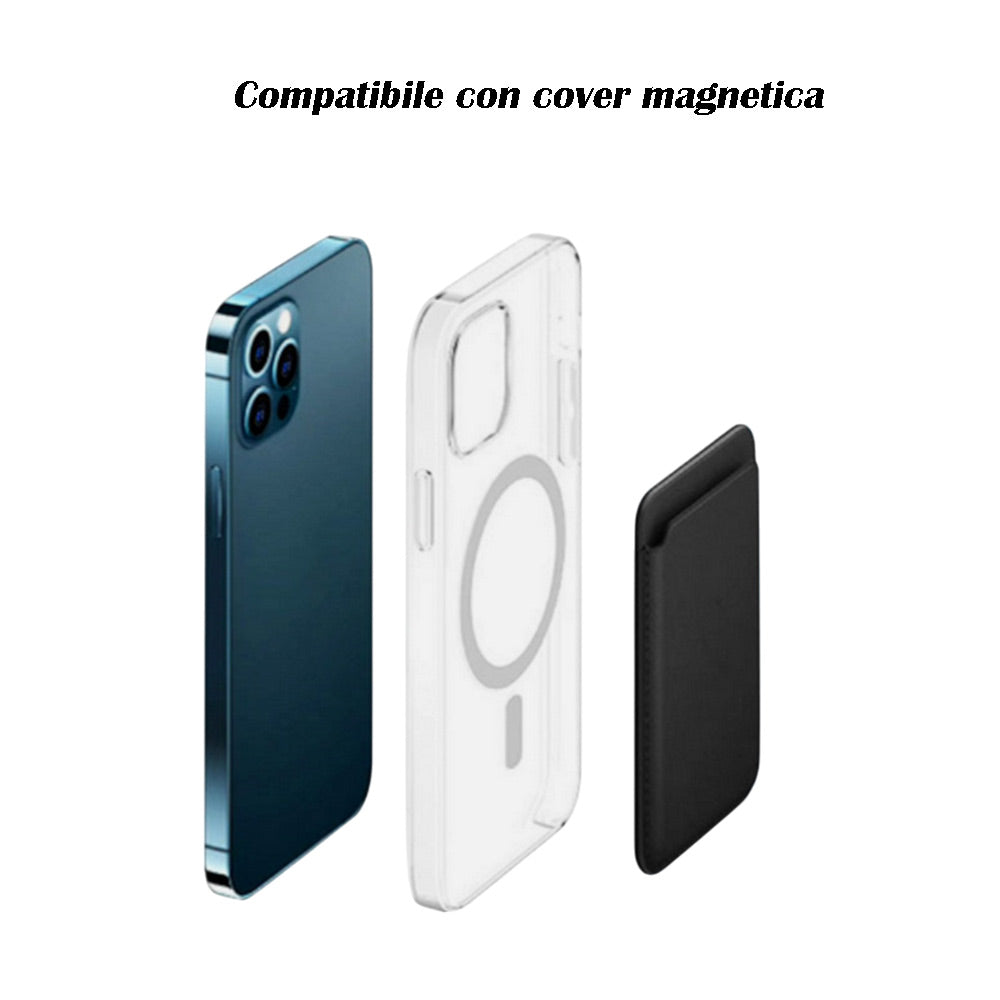 Porta carta di credito  in ecopelle magnetico compatibile per cellulare iPhone e cover portacarte calamitato