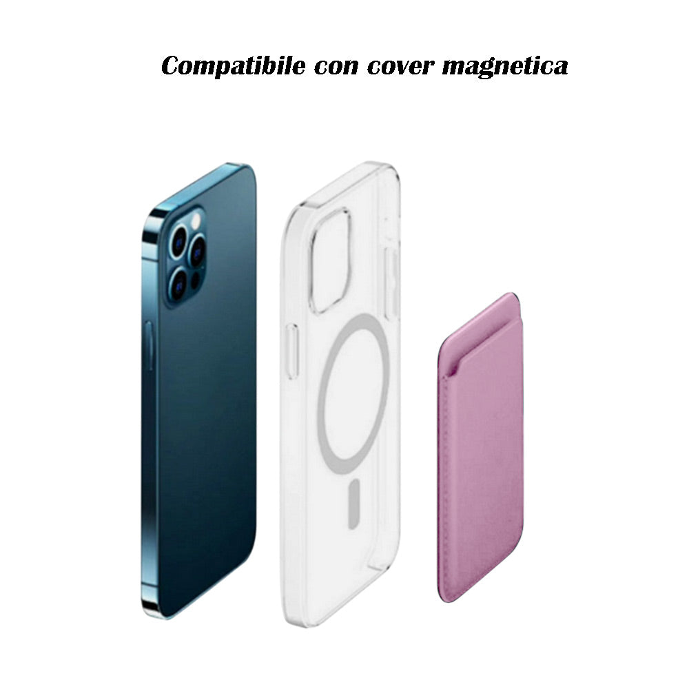 Porta carta di credito  in ecopelle magnetico compatibile per cellulare iPhone e cover portacarte calamitato