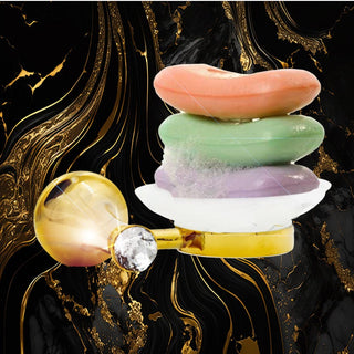 Porta sapone in acciaio oro piattino in vetro satinato con punto luce