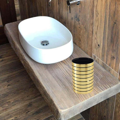 Accessori bagno a righe stile moderno oro dispenser sapone bicchiere porta spazzolino piattino portasapone