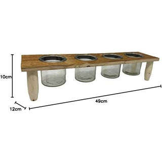 Porta pianta candele con base in legno con 4 vasi in vetro