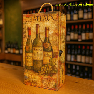 Cassetta portabottiglie doppia rettangolare in legno per decoupage