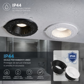 Portafaretto da incasso rotondo per faretti GU10 in alluminio IP44