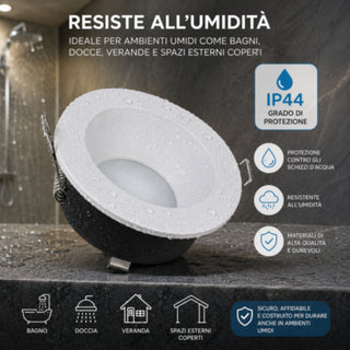 Portafaretto da incasso rotondo per faretti GU10 in alluminio IP44